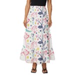 cute bird pattern Tiered Ruffle Maxi Skirt