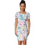 cute bird pattern Fitted Knot Split End Bodycon Dress