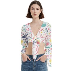 cute bird pattern Trumpet Sleeve Cropped Top from ArtsNow.com