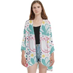 Open Front 3/4 Sleeve Batwing Chiffon Cardigan Kimono 