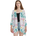 cute bird pattern Open Front 3/4 Sleeve Batwing Chiffon Cardigan Kimono