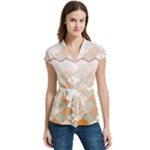 shells pattern Women s Cap Sleeve Mandarin Collar Waist Tie Blouse