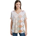 shells pattern V-Neck Split Shoulder Casual T-Shirt