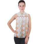 shells pattern Mock Neck Chiffon Sleeveless Top