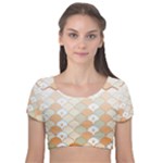 shells pattern Velvet Short Sleeve Crop Top 