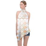 shells pattern Halter Asymmetric Satin Top