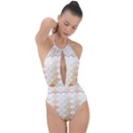 shells pattern Plunge Cut Halter Swimsuit