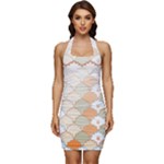 shells pattern Sleeveless Wide Square Neckline Ruched Bodycon Dress