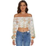 shells pattern Long Sleeve Crinkled Weave Crop Top