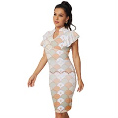 Vintage Frill Sleeve V-Neck Bodycon Dress 