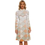 shells pattern Long Sleeve Shirt Collar A-Line Dress