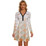 shells pattern Long Sleeve Deep V Mini Dress 