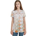 shells pattern Women s Zip Front V-Neck Short Sleeve Casual Top Pocket Shirt