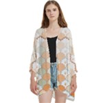 shells pattern Open Front 3/4 Sleeve Batwing Chiffon Cardigan Kimono