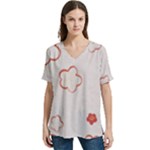 Floral Pattern V-Neck Split Shoulder Casual T-Shirt