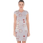 Floral Pattern Capsleeve Drawstring Dress 