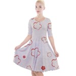 Floral Pattern Quarter Sleeve A-Line Dress With Pockets