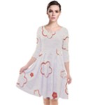 Floral Pattern Quarter Sleeve Waist Band Dress