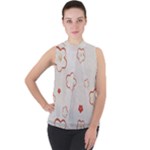 Floral Pattern Mock Neck Chiffon Sleeveless Top