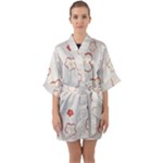 Floral Pattern Half Sleeve Satin Kimono 