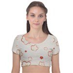 Floral Pattern Velvet Short Sleeve Crop Top 