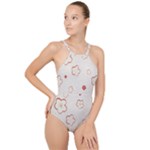 Floral Pattern High Neck One Piece Swimsuit