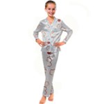 Floral Pattern Kids  Satin Long Sleeve Pajamas Set