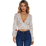 Floral Pattern Long Sleeve Deep-V Velour Top