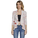 Floral Pattern Women s 3/4 Sleeve Ruffle Edge Open Front Jacket