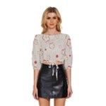 Floral Pattern Mid Sleeve Drawstring Hem Top