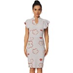 Floral Pattern Vintage Frill Sleeve V-Neck Bodycon Dress