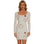 Floral Pattern Long Sleeve Square Neck Bodycon Velvet Dress