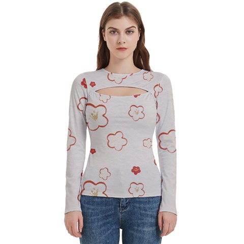 Floral Pattern Women s Cut Out Long Sleeve T