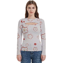 Floral Pattern Women s Cut Out Long Sleeve T