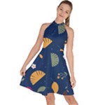 Cute Korean Pattern Sleeveless Halter Neck A-Line Dress