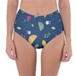 Cute Korean Pattern Reversible High-Waist Bikini Bottoms