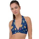 Cute Korean Pattern Halter Plunge Bikini Top