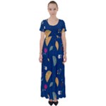 Cute Korean Pattern High Waist Short Sleeve Maxi Dress