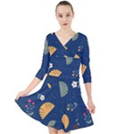 Cute Korean Pattern Quarter Sleeve Front Wrap Dress