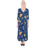 Cute Korean Pattern Quarter Sleeve Wrap Maxi Dress