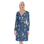 Cute Korean Pattern Long Sleeve Velvet Front Wrap Dress