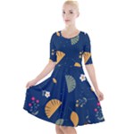 Cute Korean Pattern Quarter Sleeve A-Line Dress