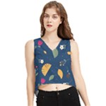 Cute Korean Pattern V-Neck Cropped Tank Top