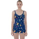 Cute Korean Pattern Tie Front Two Piece Tankini