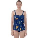 Cute Korean Pattern Twist Front Tankini Set