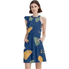 Cocktail Party Halter Sleeveless Dress With Pockets 