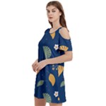 Cute Korean Pattern Women s Cold Shoulder Round Neck Mini Dress