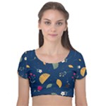 Cute Korean Pattern Velvet Short Sleeve Crop Top 