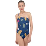 Cute Korean Pattern Classic One Shoulder Swimsuit