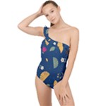 Cute Korean Pattern Frilly One Shoulder Swimsuit